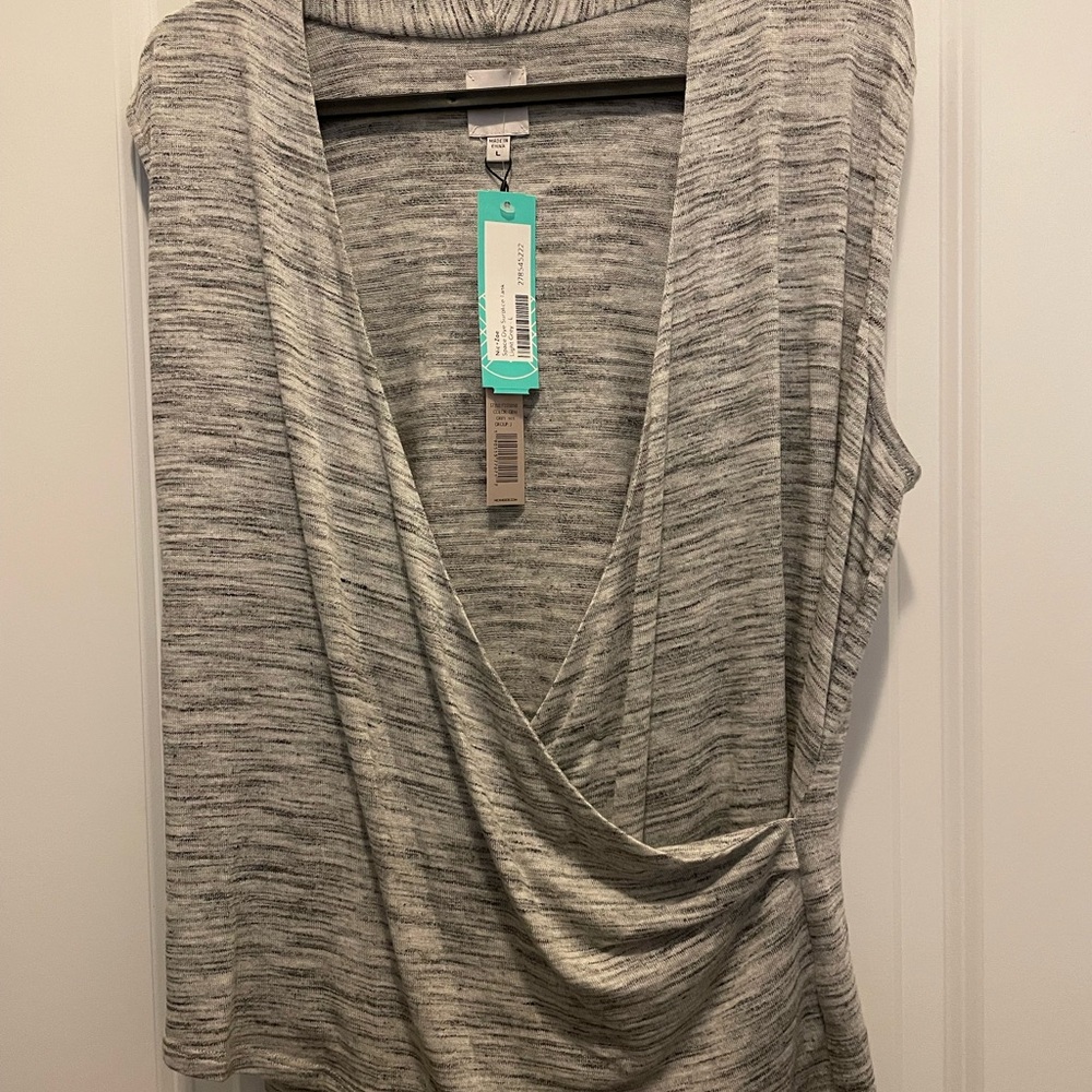 NIC+ZOE Gray Wrap Sleeveless Blouse